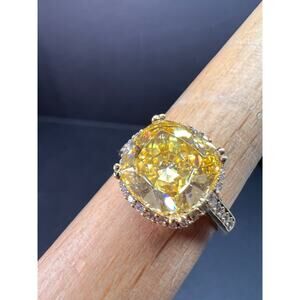 Yellow CZ halo ring in gold over sterling silver size 9